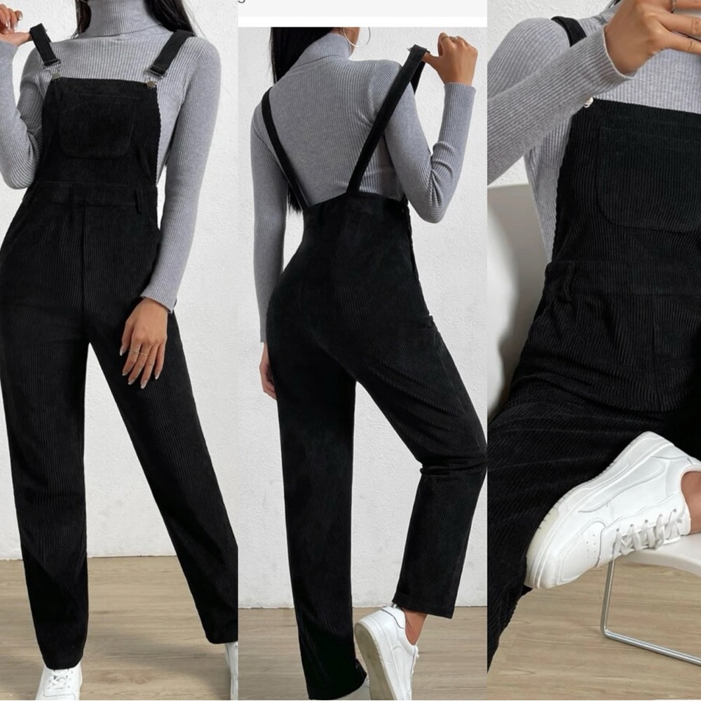 SHEIN- Black Corduroy Overalls, NWOT, L